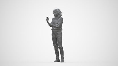 3D human model woman casual standing, photogrammetry scanned person for archviz, wireframe back view