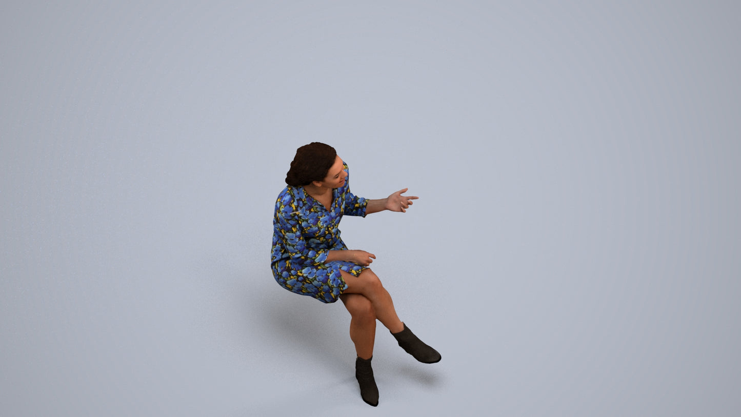realistic 3D people woman casual sitting, render-ready for V-Ray and Corona, FBX OBJ, back view render