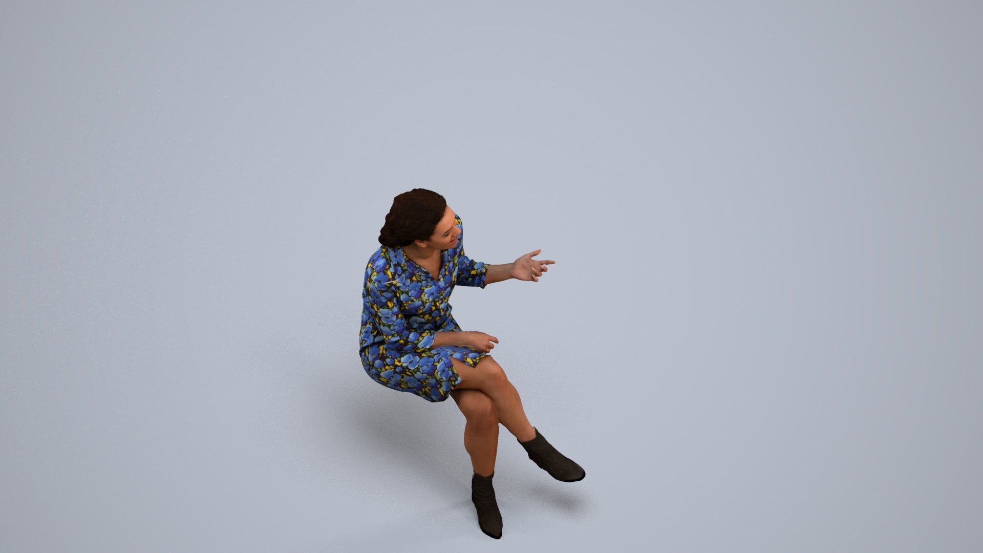 realistic 3D people woman casual sitting, render-ready for V-Ray and Corona, FBX OBJ, back view render