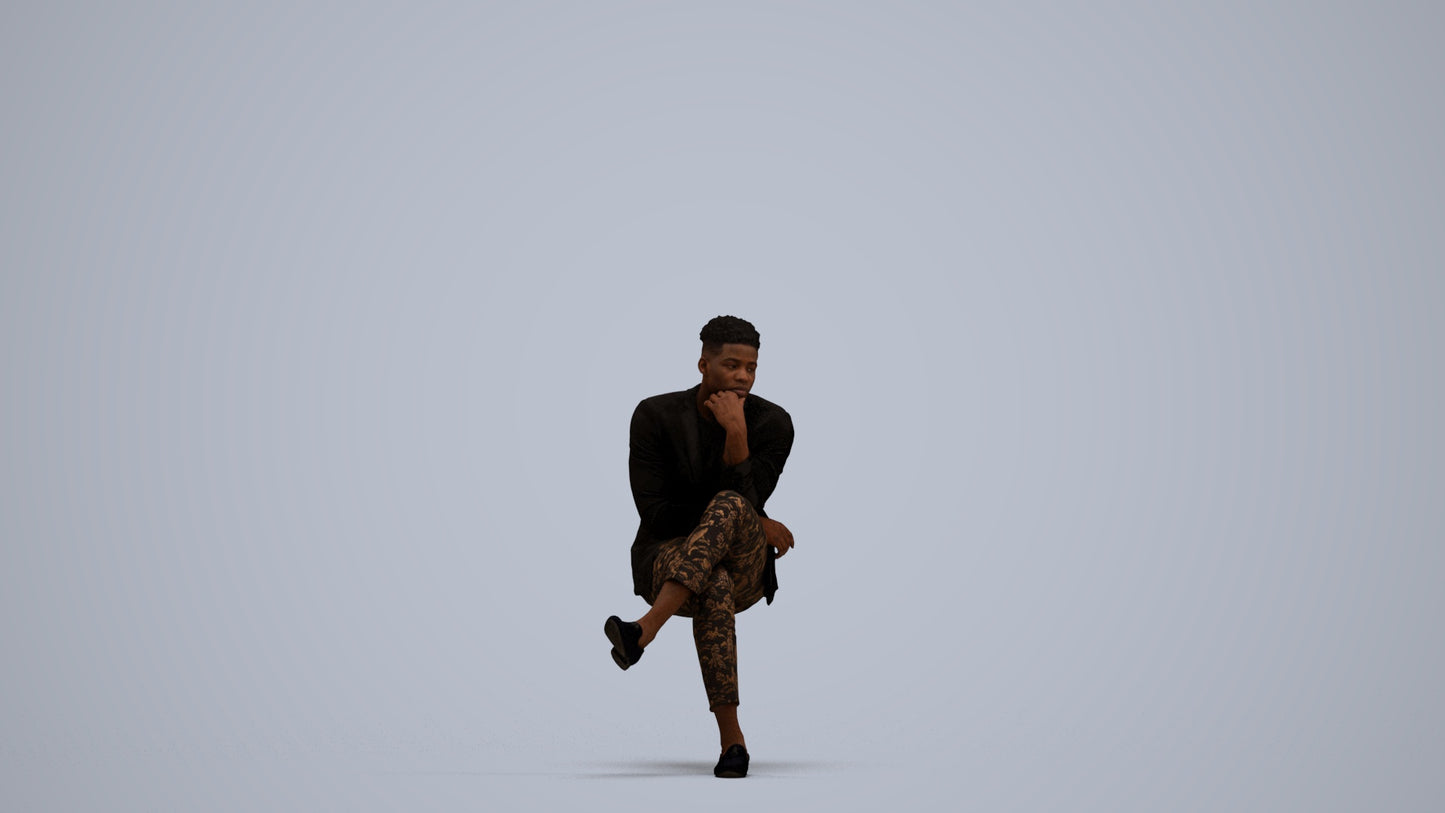 scanned 3D man casual sitting, photogrammetry people for Enscape and V-Ray, standing pose render