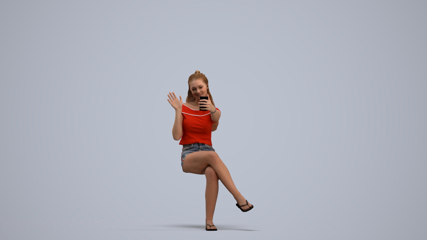 realistic 3D human girl casual sitting, archviz people FBX OBJ for Blender, standing pose render