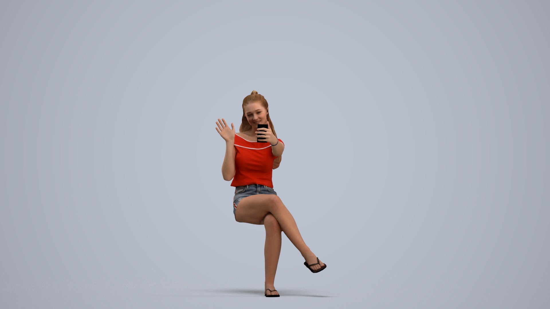 realistic 3D human girl casual sitting, archviz people FBX OBJ for Blender, standing pose render