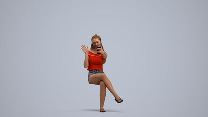 realistic 3D human girl casual sitting, archviz people FBX OBJ for Blender, standing pose render