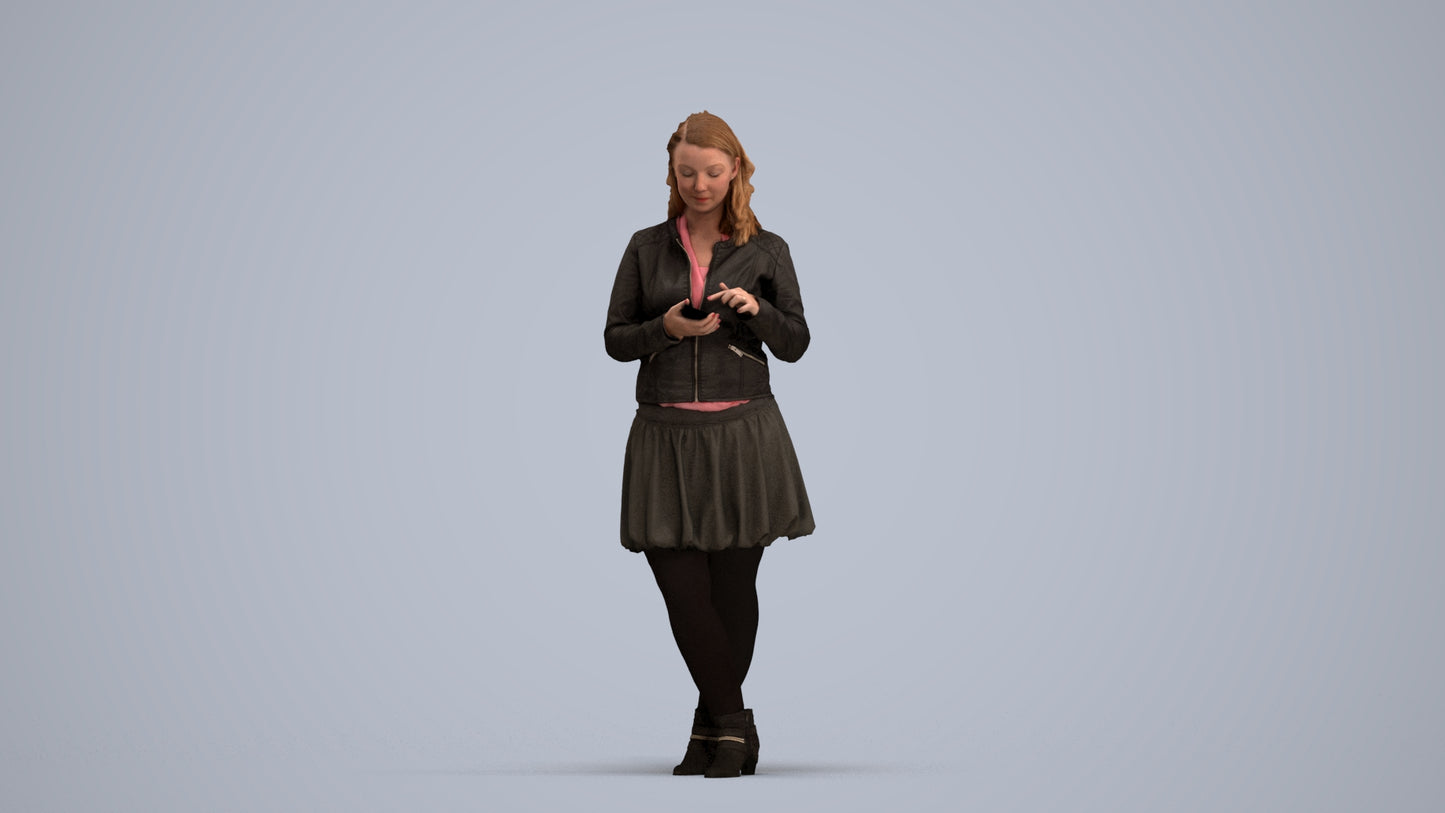 3D scanned woman standing casual, photorealistic archviz people for Enscape and SketchUp, standing pose render