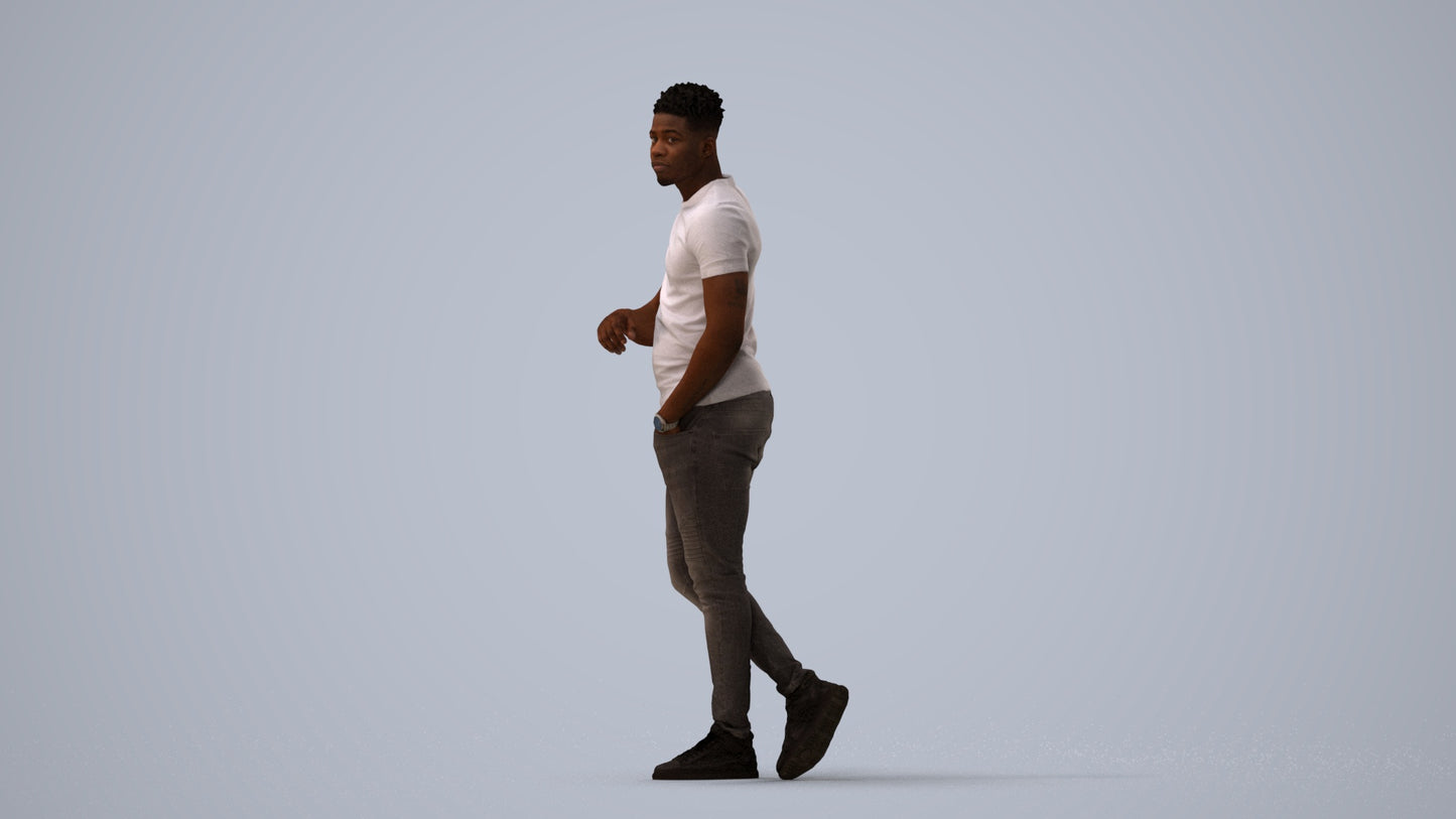 scanned 3D man casual standing, photogrammetry people for Enscape and V-Ray, three-quarter view render
