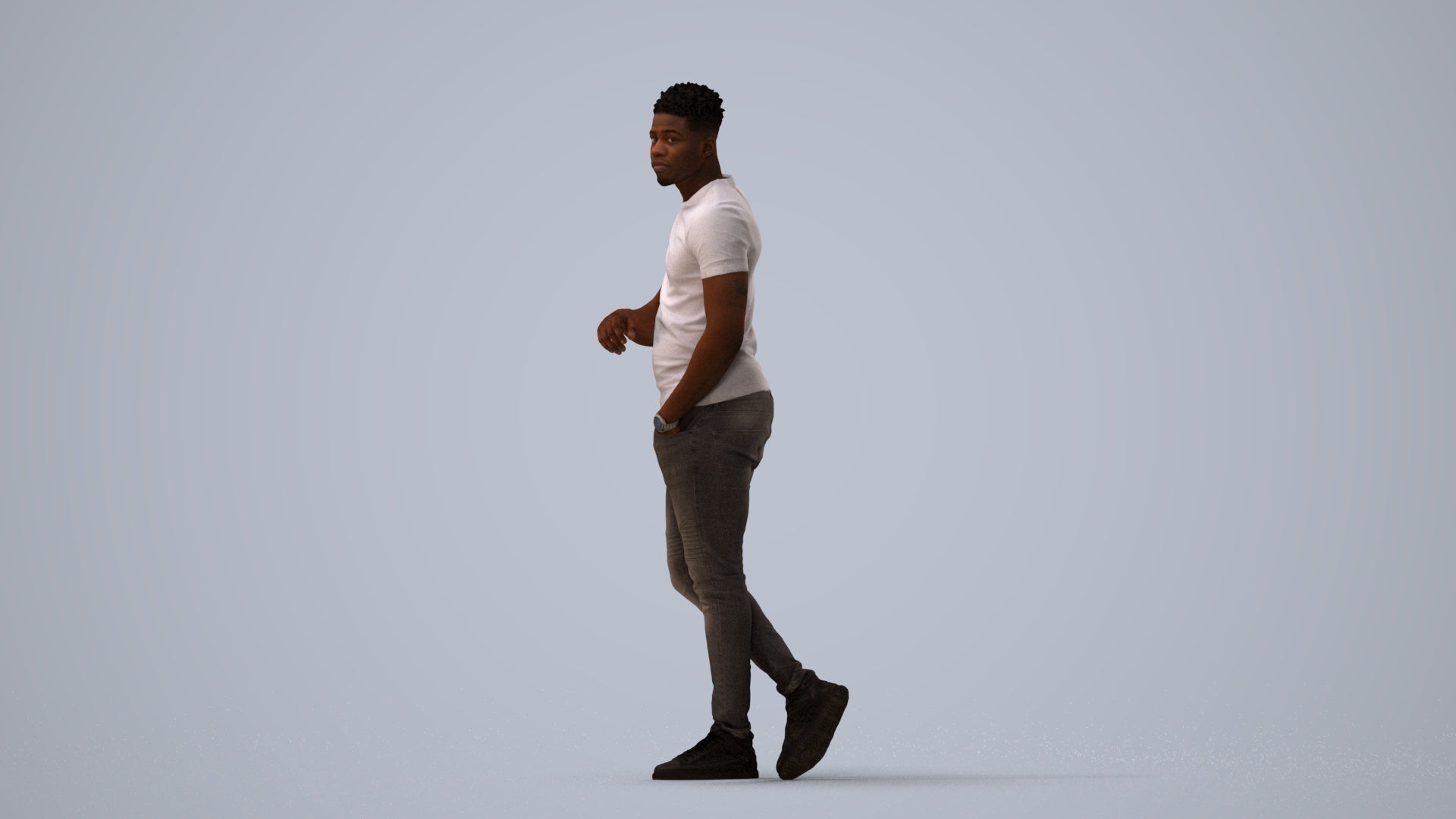 scanned 3D man casual standing, photogrammetry people for Enscape and V-Ray, three-quarter view render