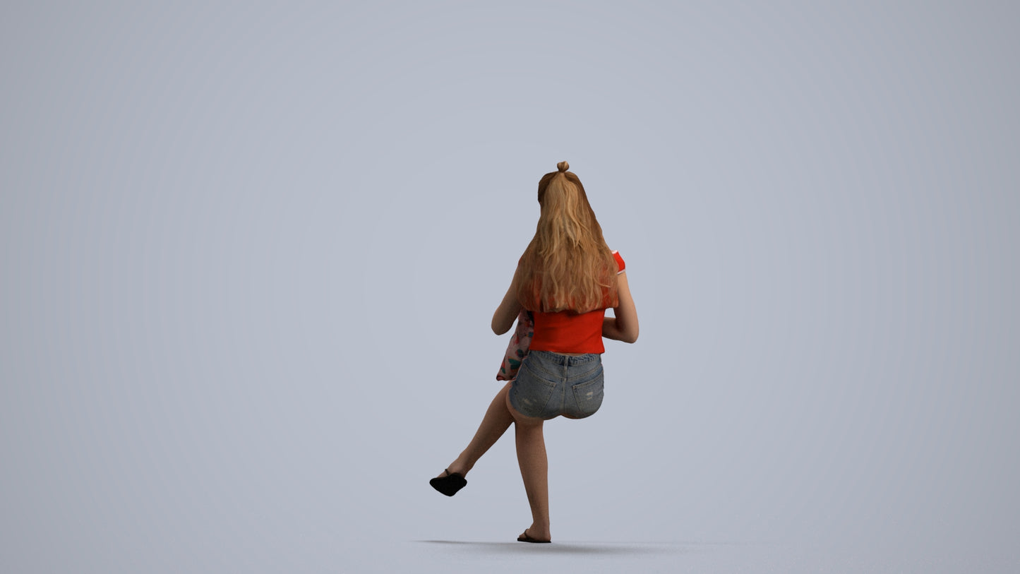 photogrammetry 3D girl casual sitting, realistic human model archviz FBX, front view render