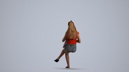 photogrammetry 3D girl casual sitting, realistic human model archviz FBX, front view render