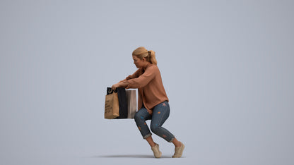 3D human model woman casual shopping, photogrammetry scanned person for archviz, standing pose render