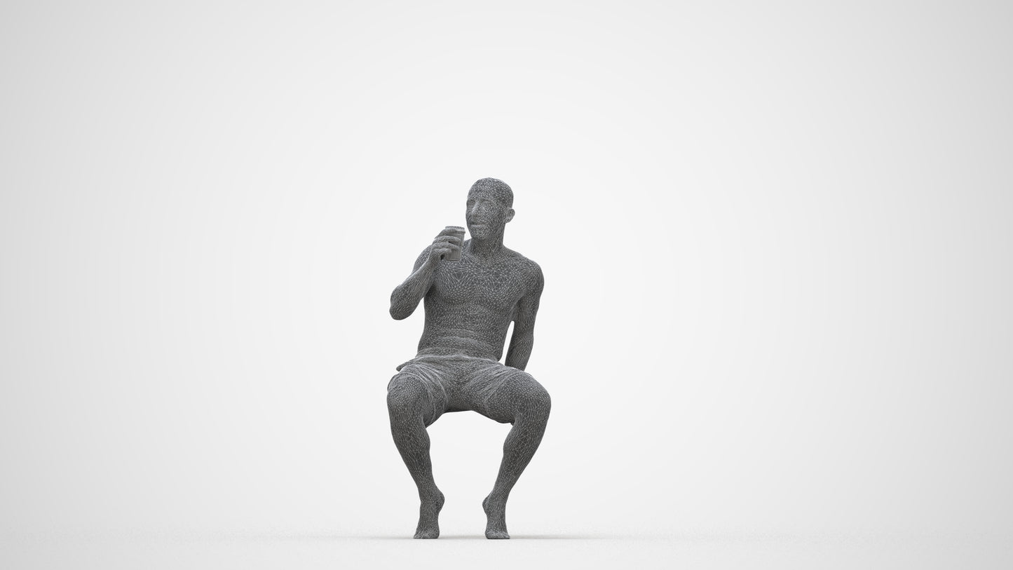 realistic 3D people man pool, render-ready for V-Ray and Corona, FBX OBJ, wireframe back view