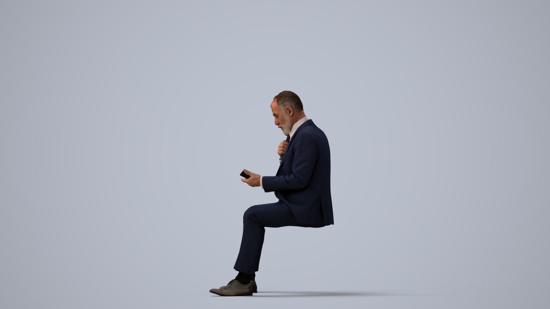 realistic 3D human man business, archviz people FBX OBJ for Blender, three-quarter view render