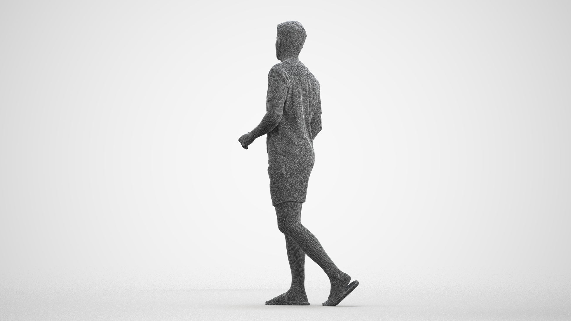 3D scanned man walking casual, photorealistic archviz people for Enscape and SketchUp, wireframe front view