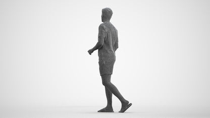 3D scanned man walking casual, photorealistic archviz people for Enscape and SketchUp, wireframe front view
