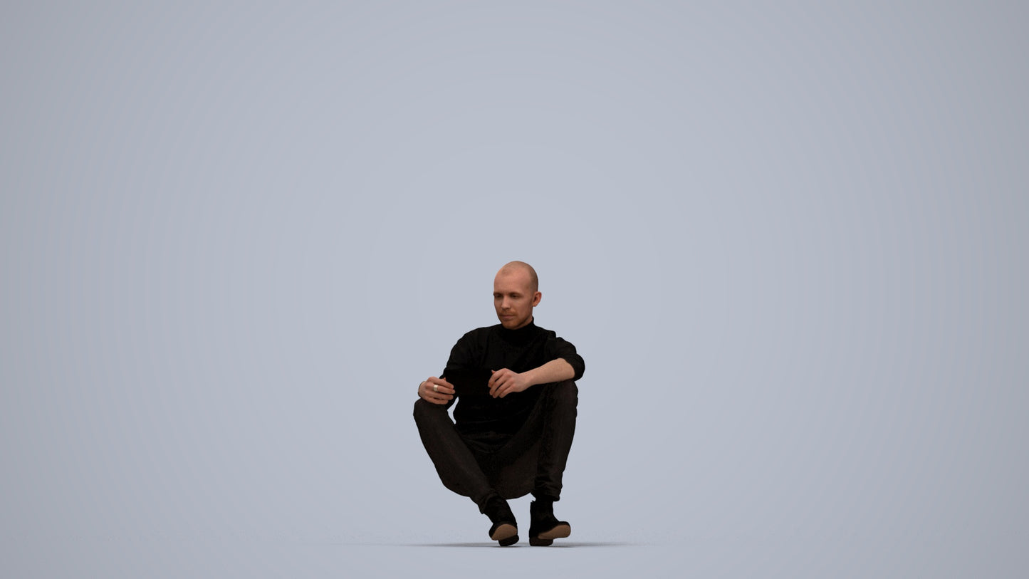 3D scanned man sitting casual, photorealistic archviz people for Enscape and SketchUp, top-down view render