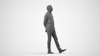 photogrammetry 3D man business standing, realistic human model archviz FBX, wireframe side view