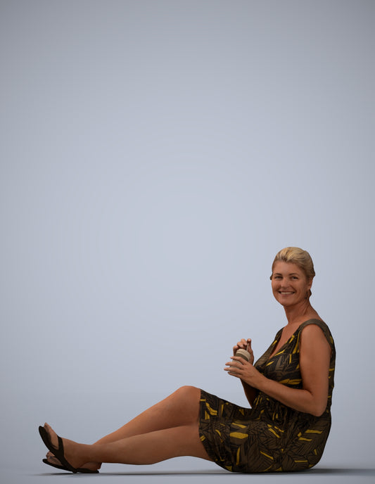 scanned 3D woman casual sitting, photogrammetry people for Enscape and V-Ray