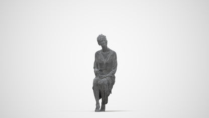 3D scanned woman sitting business, photorealistic archviz people for Enscape and SketchUp, wireframe back view