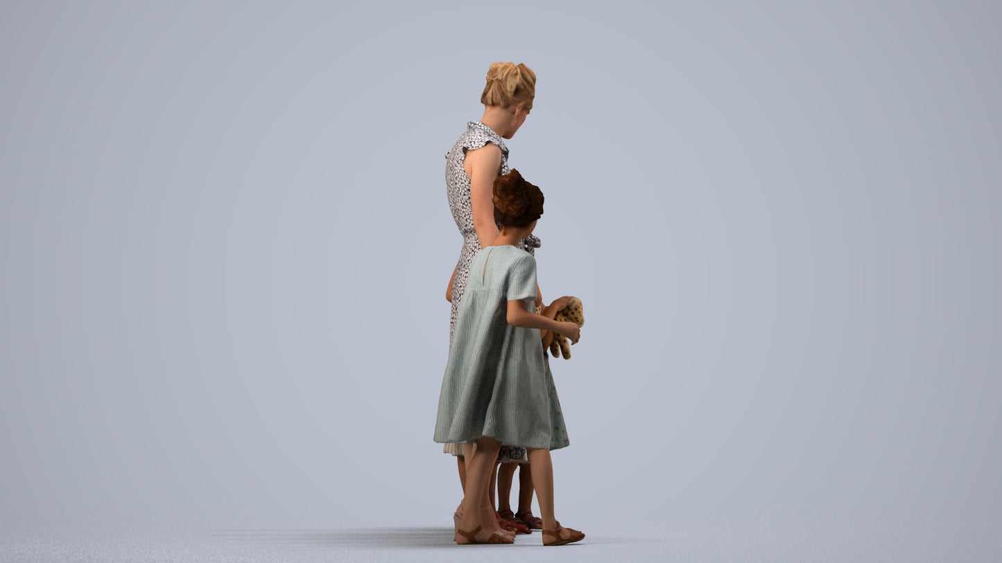 scanned 3D girl casual kids, photogrammetry people for Enscape and V-Ray, side view render