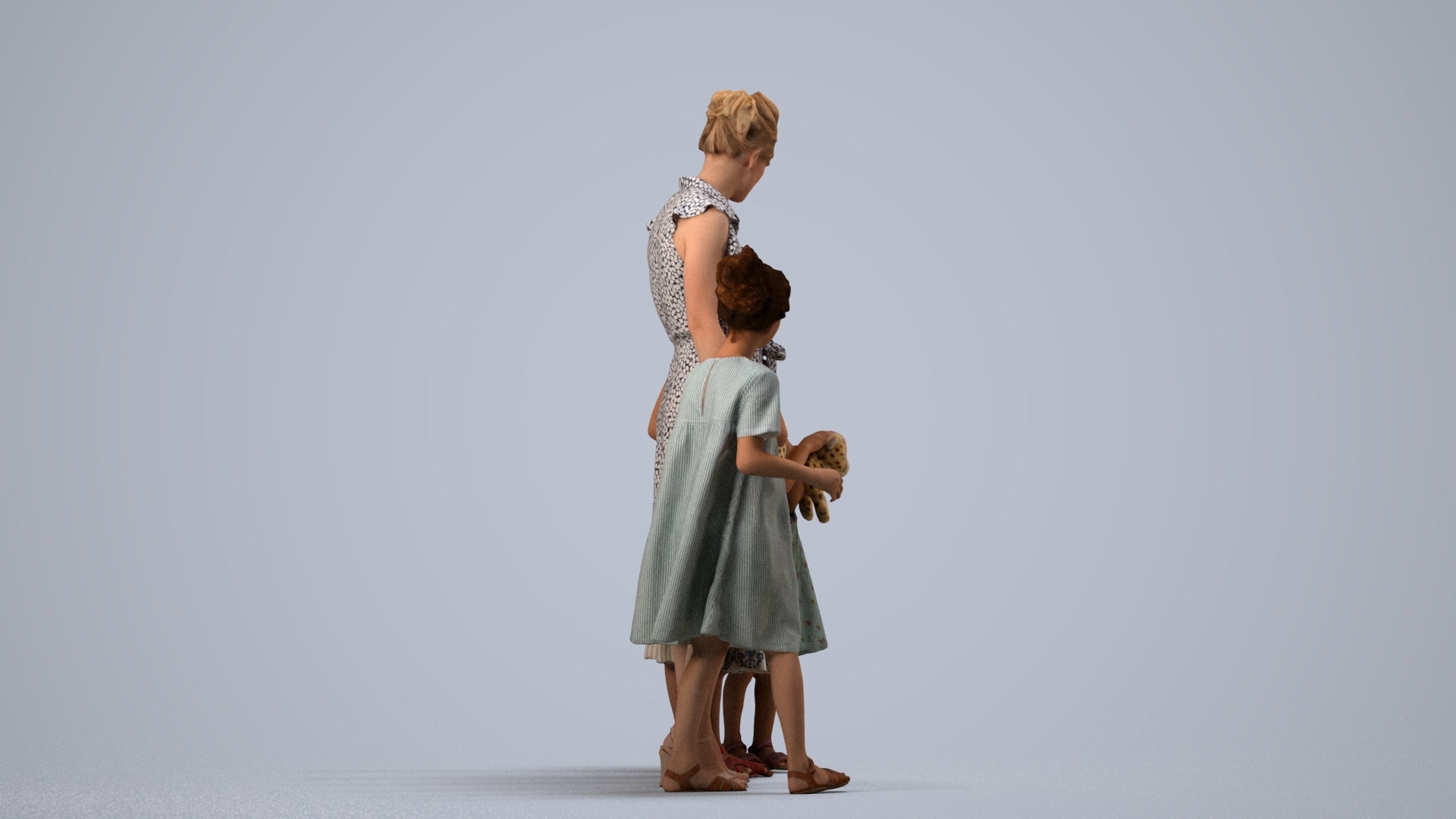 scanned 3D girl casual kids, photogrammetry people for Enscape and V-Ray, side view render