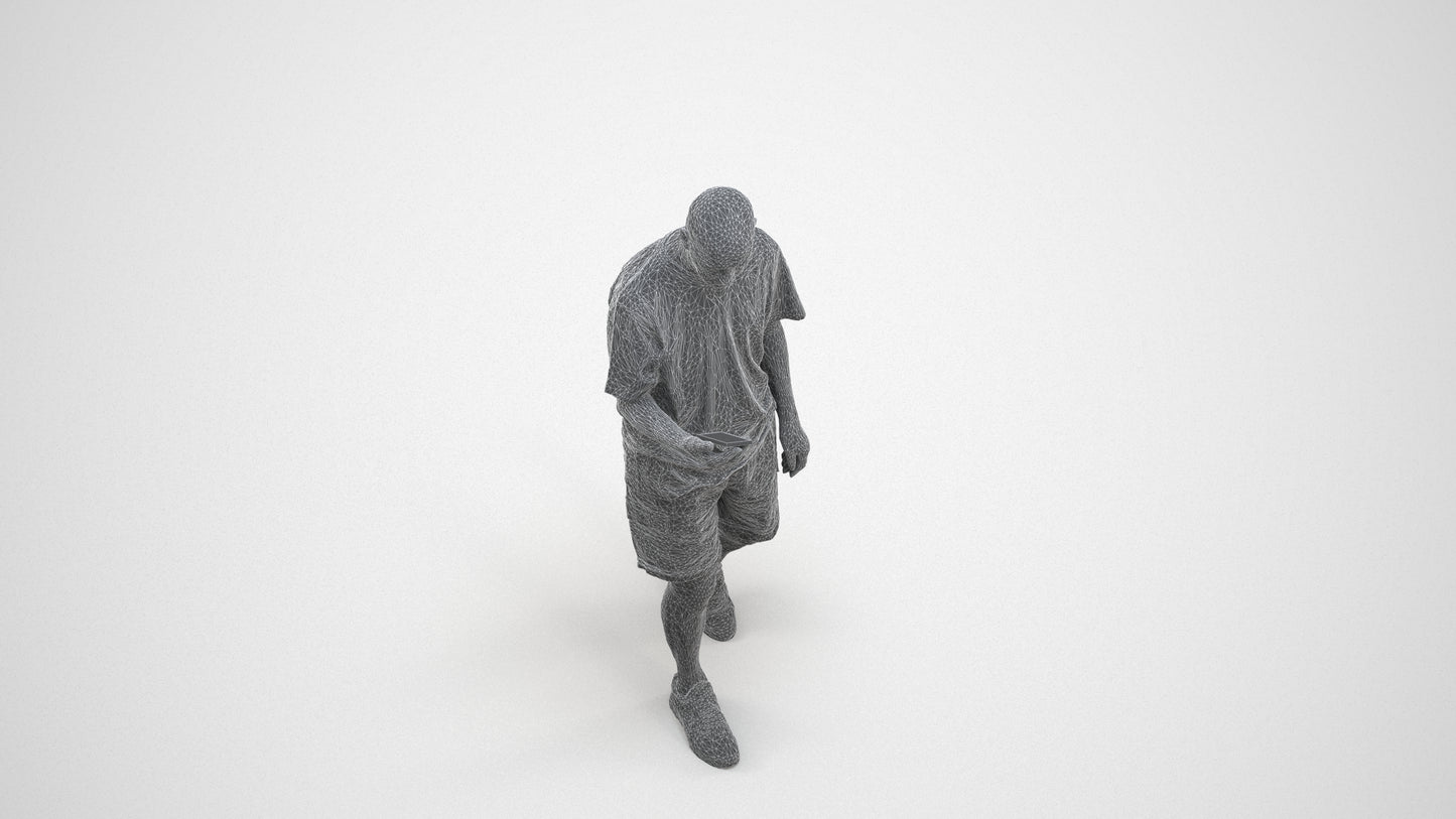 scanned 3D senior man casual walking, photogrammetry people for Enscape and V-Ray, wireframe three-quarter view