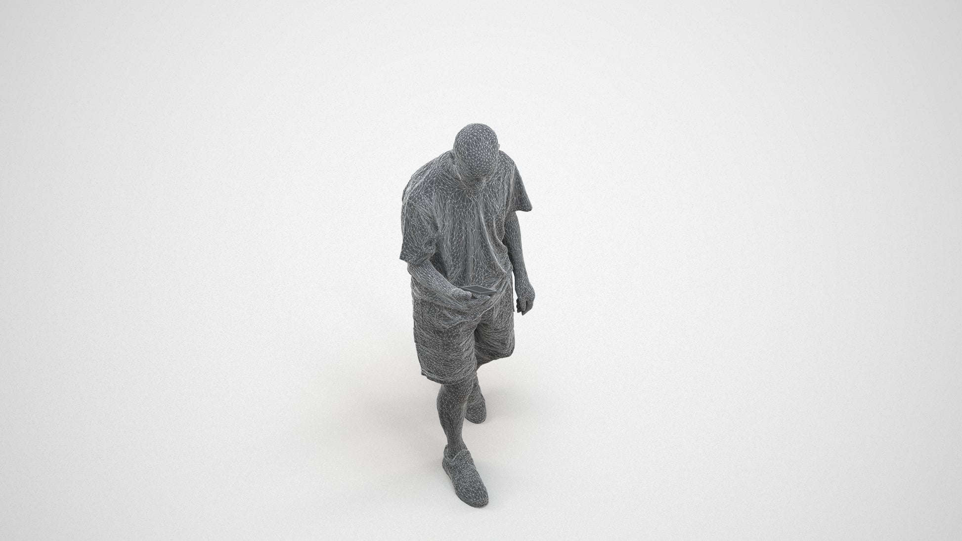 scanned 3D senior man casual walking, photogrammetry people for Enscape and V-Ray, wireframe three-quarter view