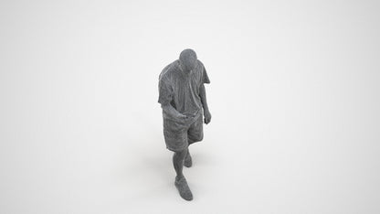 scanned 3D senior man casual walking, photogrammetry people for Enscape and V-Ray, wireframe three-quarter view