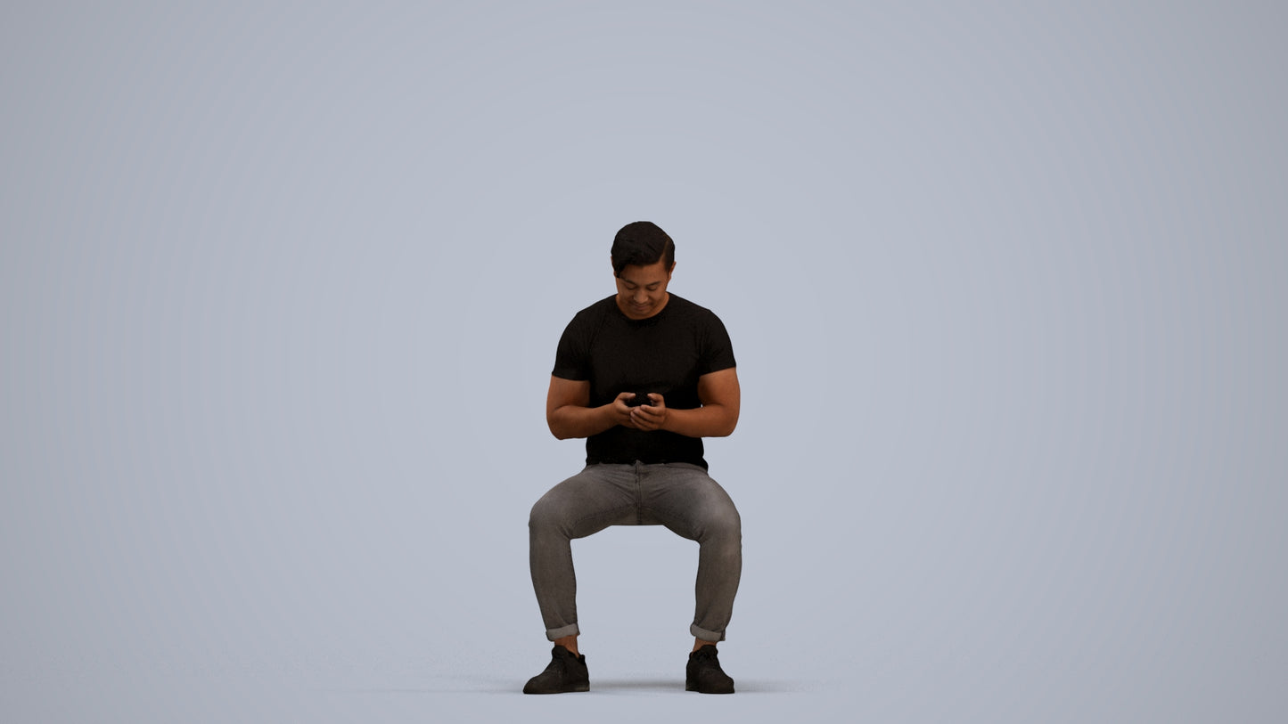3D scanned man sitting casual, photorealistic archviz people for Enscape and SketchUp, standing pose render