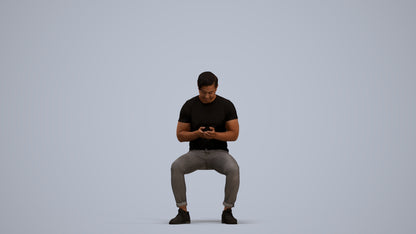 3D scanned man sitting casual, photorealistic archviz people for Enscape and SketchUp, standing pose render