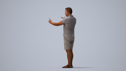 3D human model man casual standing, photogrammetry scanned person for archviz, three-quarter view render