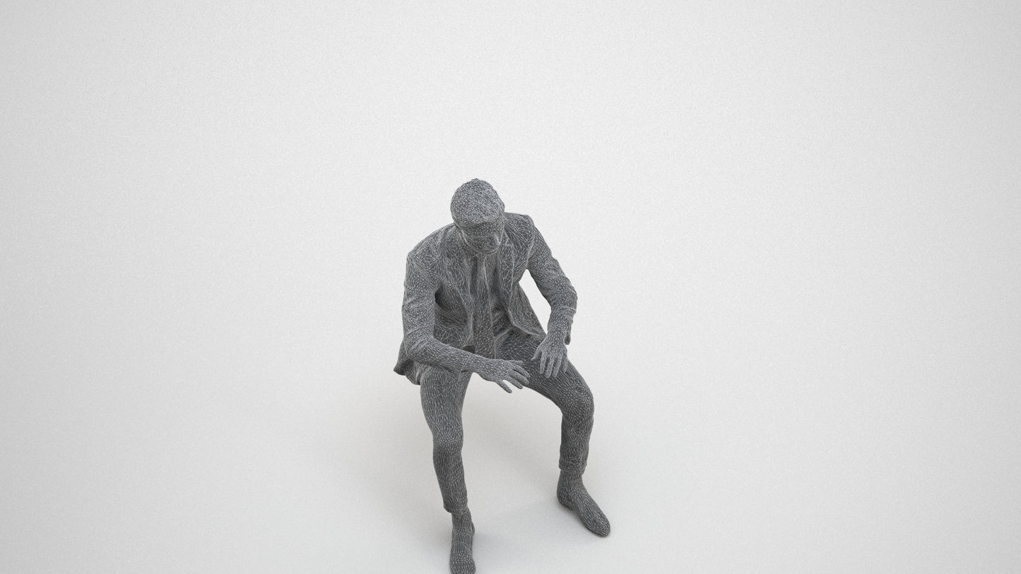 3D scanned man business, photorealistic archviz people for Enscape and SketchUp, wireframe three-quarter view