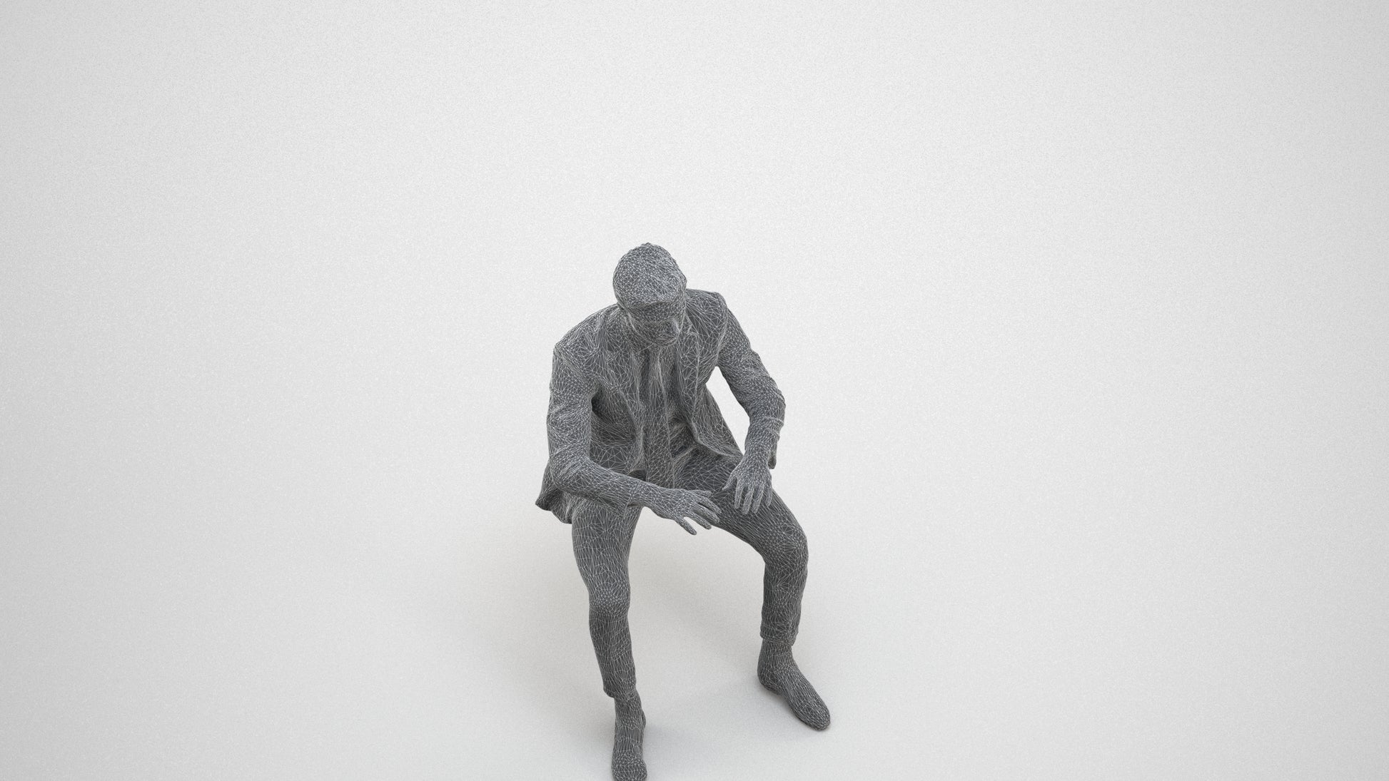 3D scanned man business, photorealistic archviz people for Enscape and SketchUp, wireframe three-quarter view