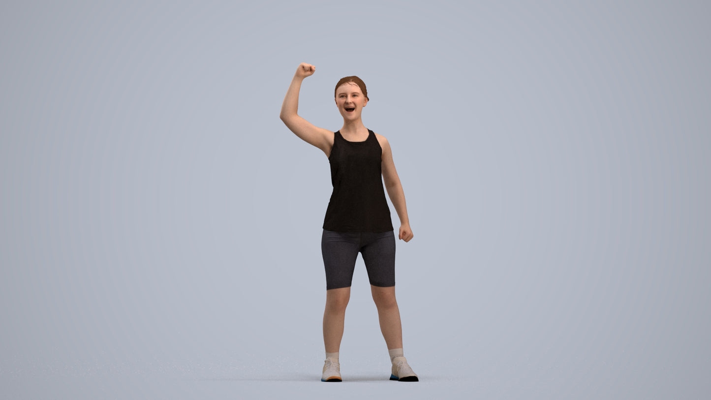 3D scanned girl sport, photorealistic archviz people for Enscape and SketchUp, standing pose render
