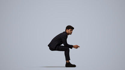 photogrammetry 3D man business sitting, realistic human model archviz FBX, side view render
