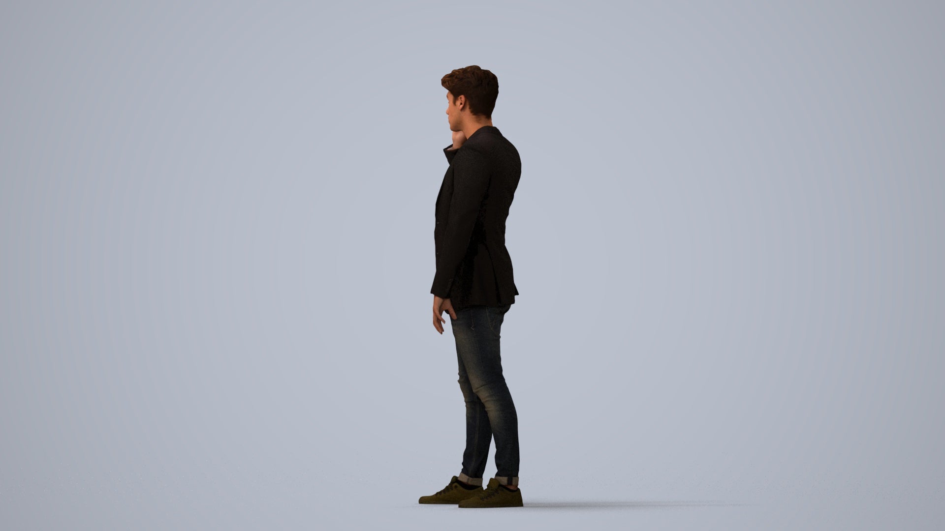 realistic 3D human man casual standing, archviz people FBX OBJ for Blender, three-quarter view render