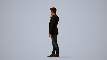 realistic 3D human man casual standing, archviz people FBX OBJ for Blender, three-quarter view render