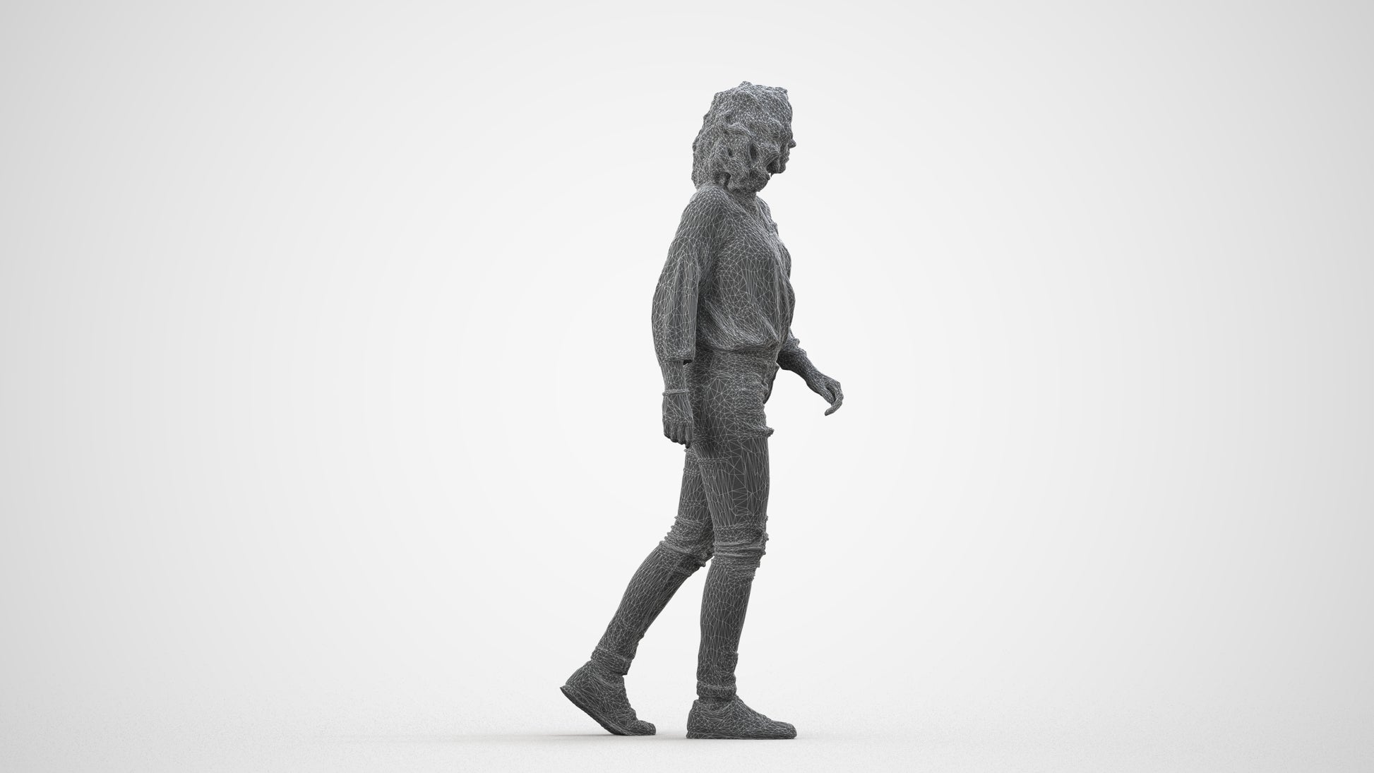 realistic 3D human woman casual walking, archviz people FBX OBJ for Blender, wireframe side view