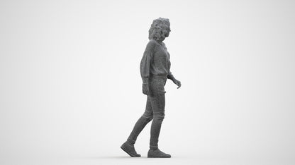 realistic 3D human woman casual walking, archviz people FBX OBJ for Blender, wireframe side view