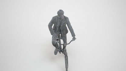 3D scanned man cycling business, photorealistic archviz people for Enscape and SketchUp, wireframe three-quarter view