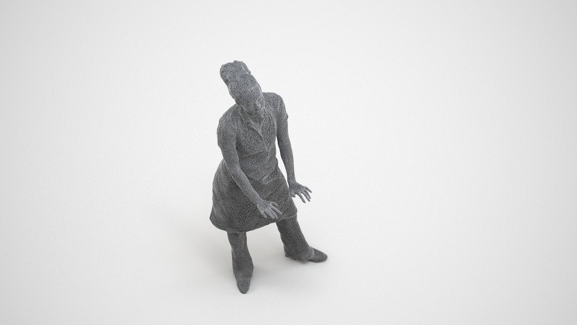 scanned 3D woman hospitality, photogrammetry people for Enscape and V-Ray, wireframe three-quarter view