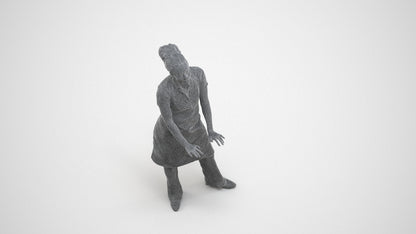 scanned 3D woman hospitality, photogrammetry people for Enscape and V-Ray, wireframe three-quarter view