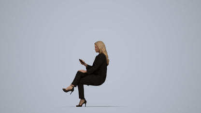 photogrammetry 3D woman business sitting, realistic human model archviz FBX, top-down view render