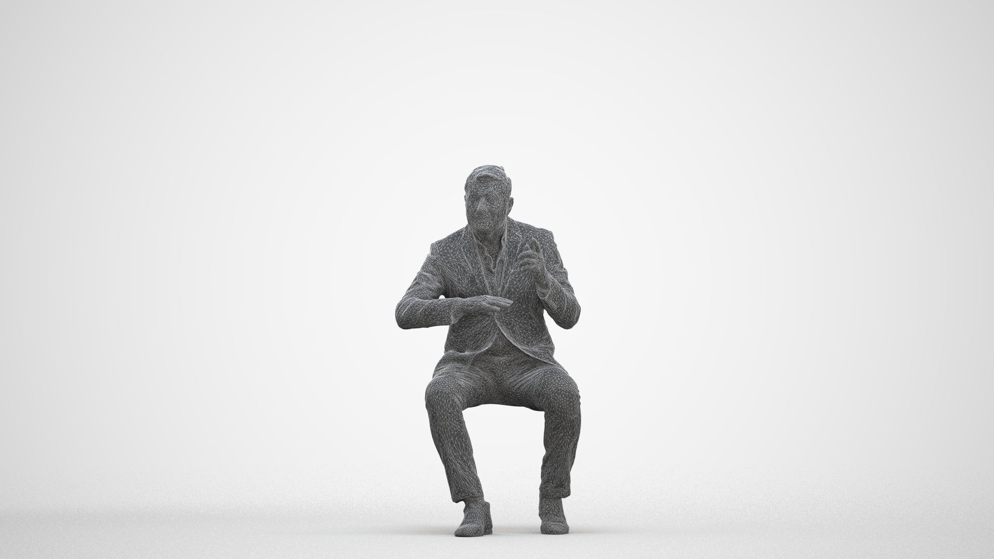 3D human model man business, photogrammetry scanned person for archviz, three-quarter front view render