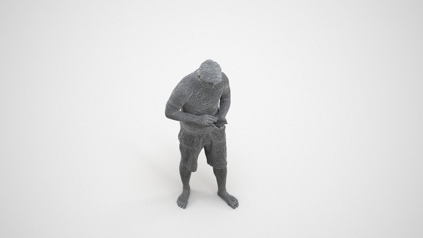 realistic 3D people man standing, render-ready for V-Ray and Corona, FBX OBJ, wireframe three-quarter view