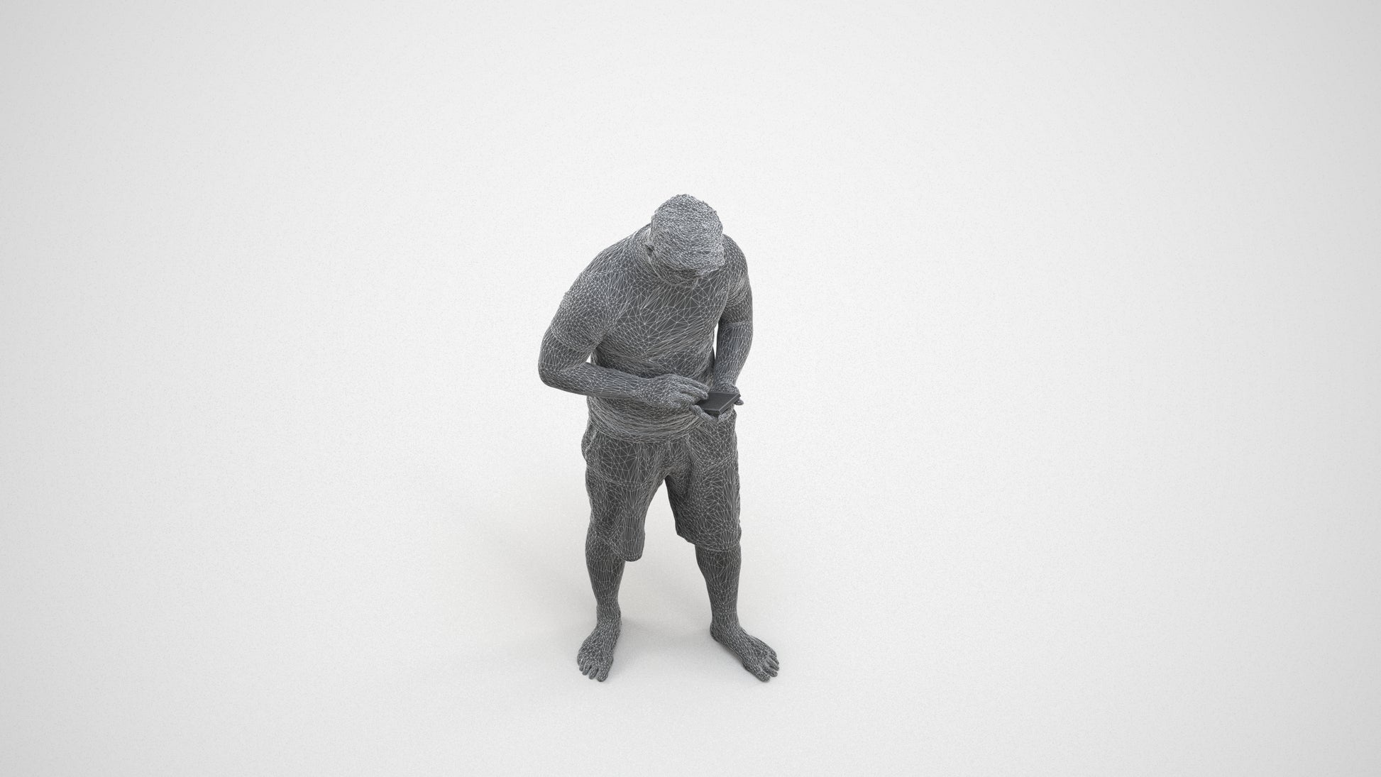 realistic 3D people man standing, render-ready for V-Ray and Corona, FBX OBJ, wireframe three-quarter view