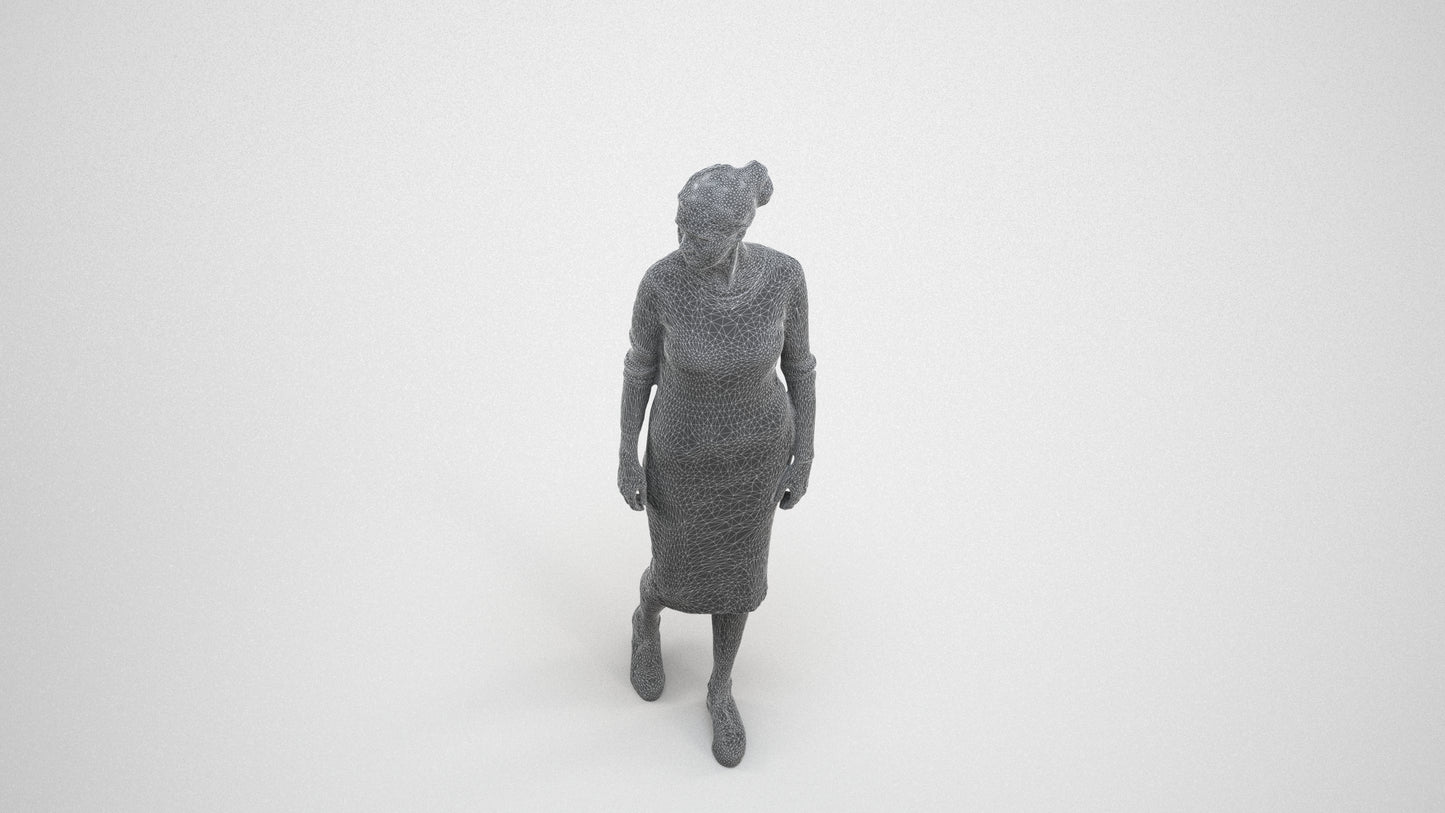 3D scanned woman walking casual, photorealistic archviz people for Enscape and SketchUp, wireframe three-quarter view