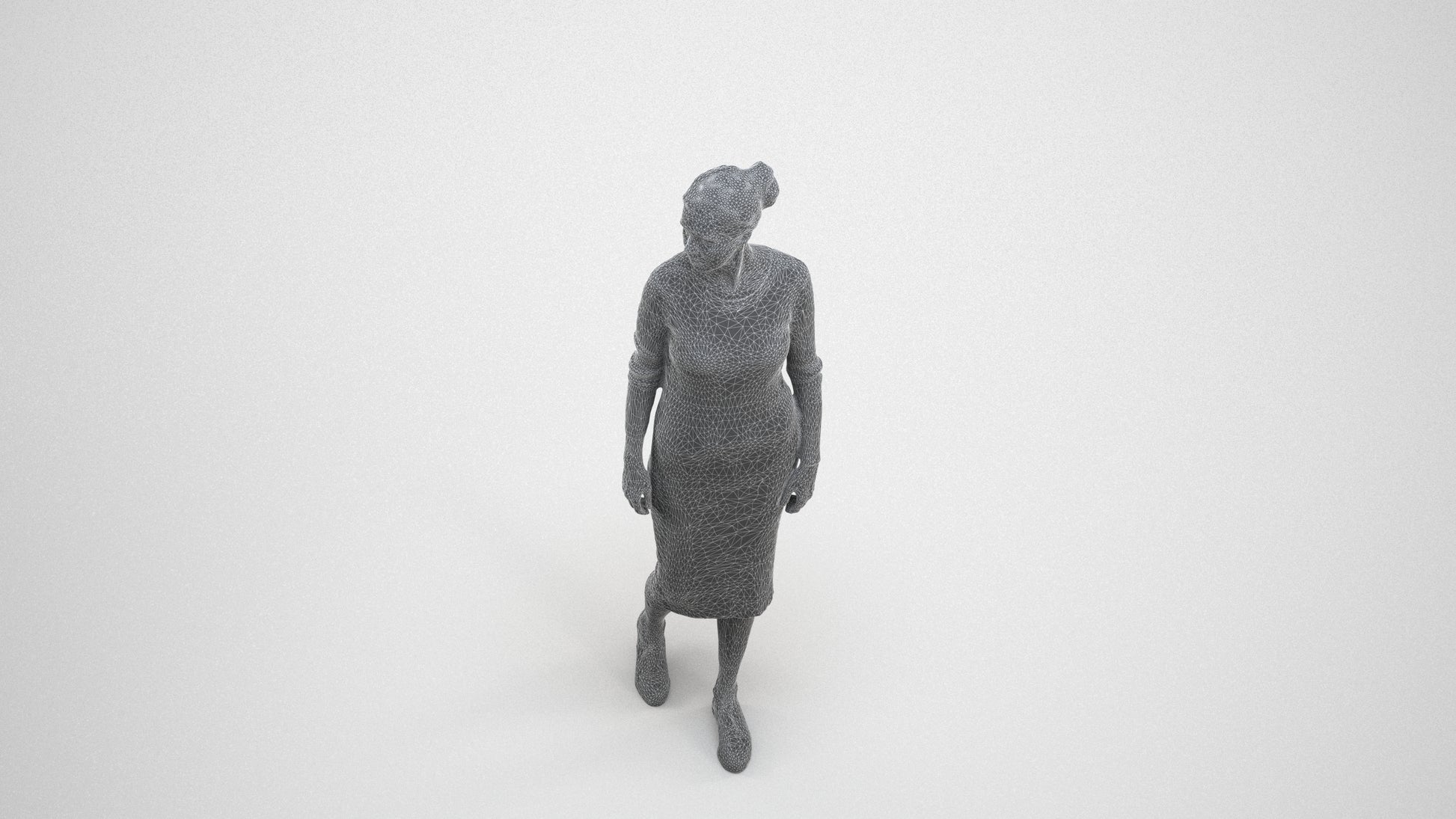3D scanned woman walking casual, photorealistic archviz people for Enscape and SketchUp, wireframe three-quarter view