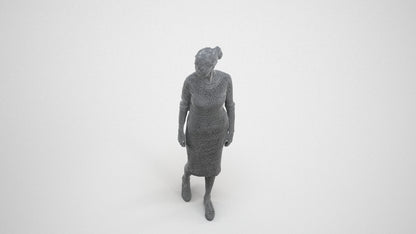3D scanned woman walking casual, photorealistic archviz people for Enscape and SketchUp, wireframe three-quarter view