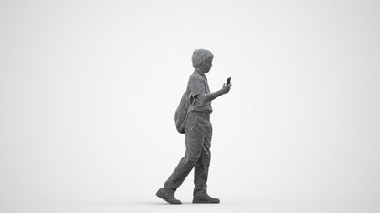 scanned 3D boy casual kids, photogrammetry people for Enscape and V-Ray, wireframe side view