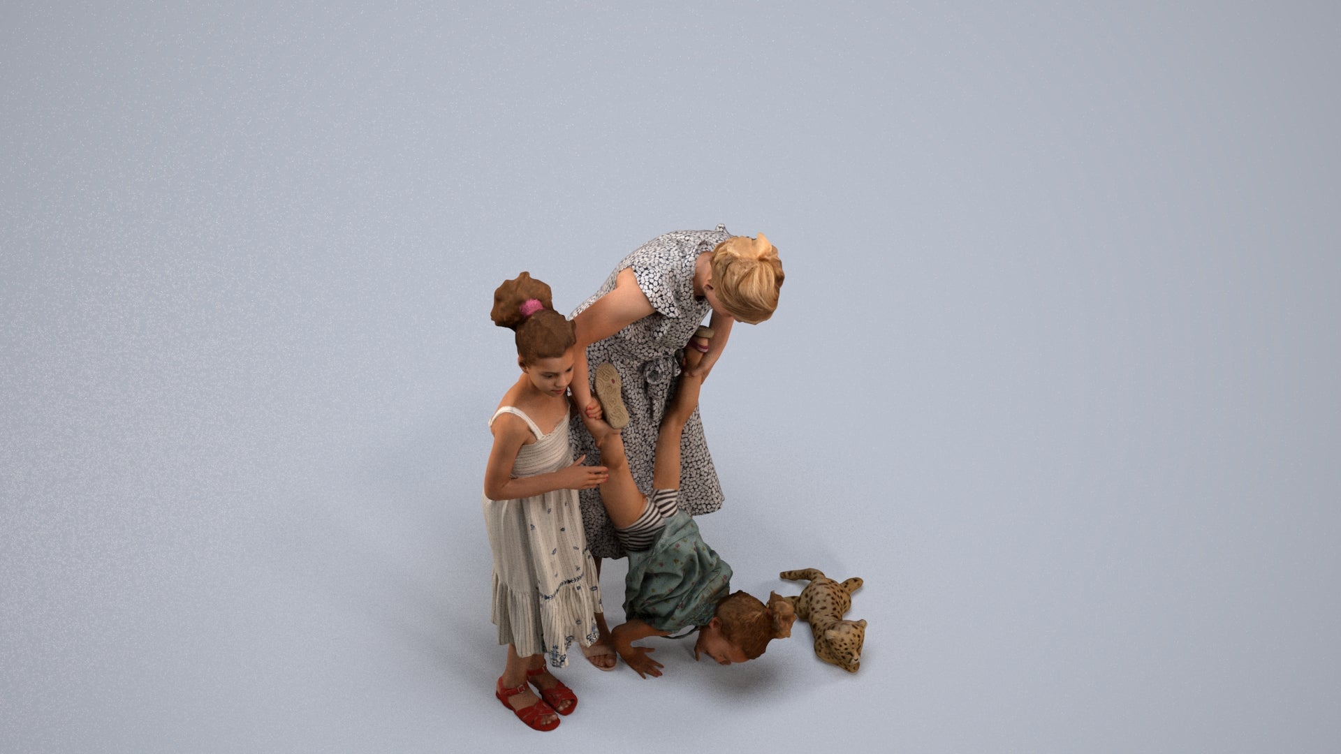 3D human model girl casual kids, photogrammetry scanned person for archviz, back view render