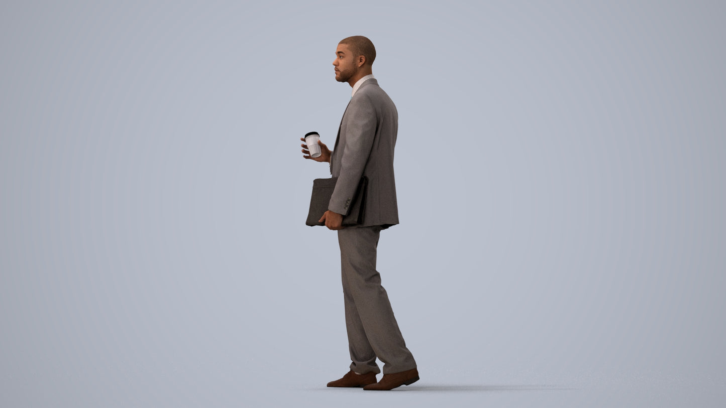 photogrammetry 3D man business, realistic human model archviz FBX, three-quarter view render